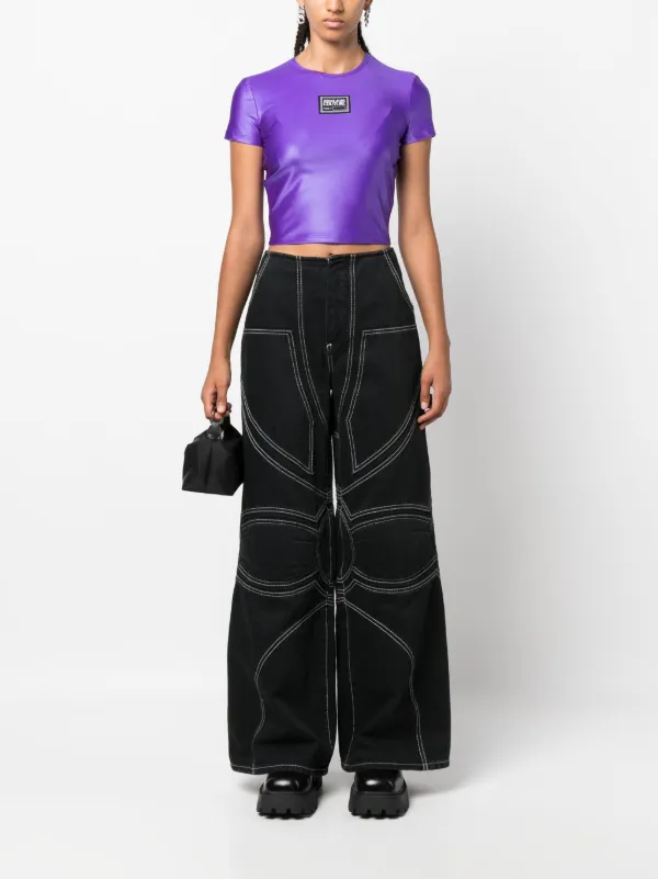 Versace Jeans Couture logo-patch Cropped T-shirt | Purple