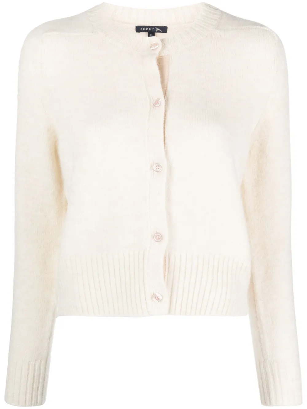 knitted crew-neck cardigan