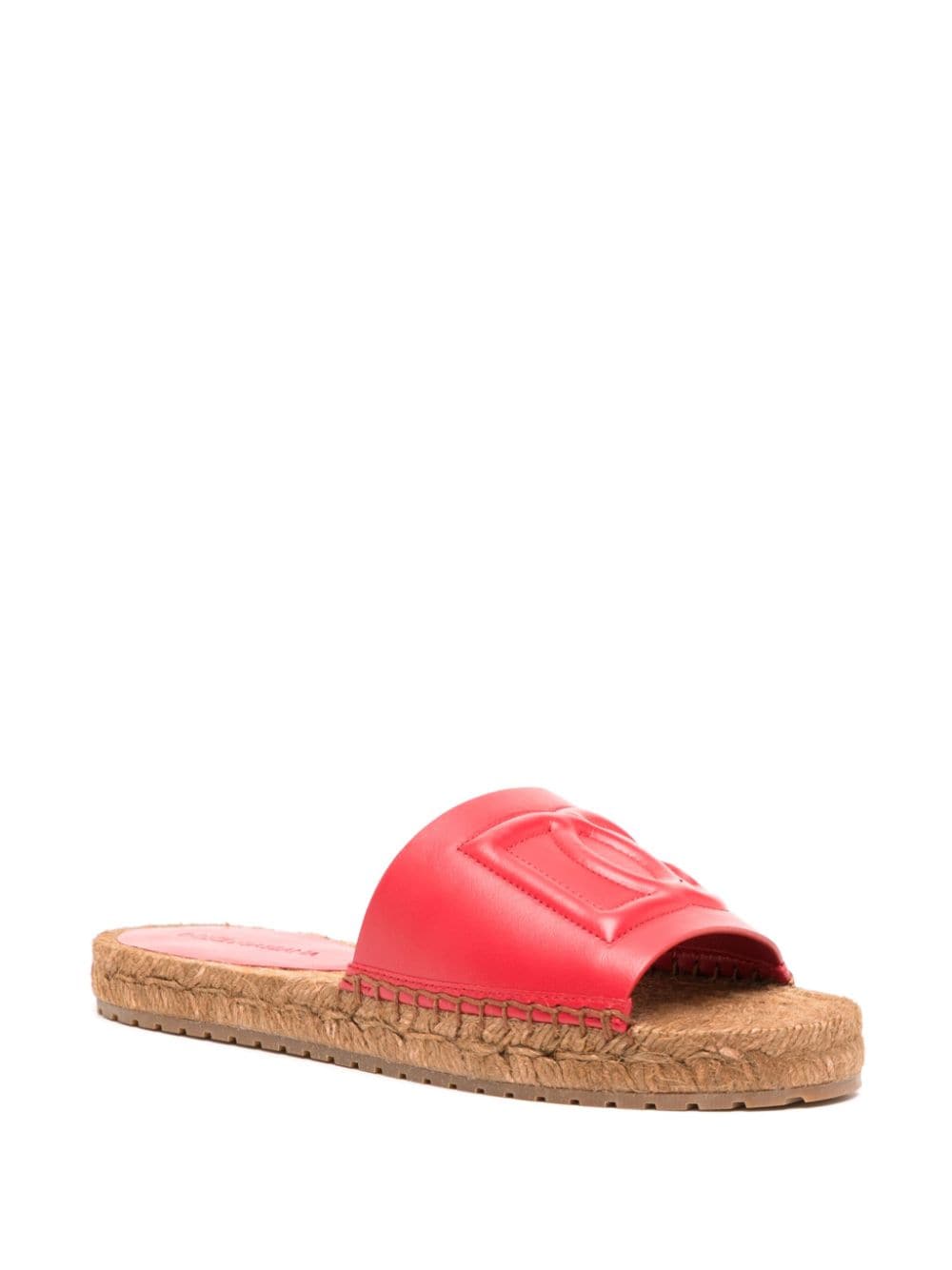 Shop Dolce & Gabbana Logo-embossed Leather Slides In Red