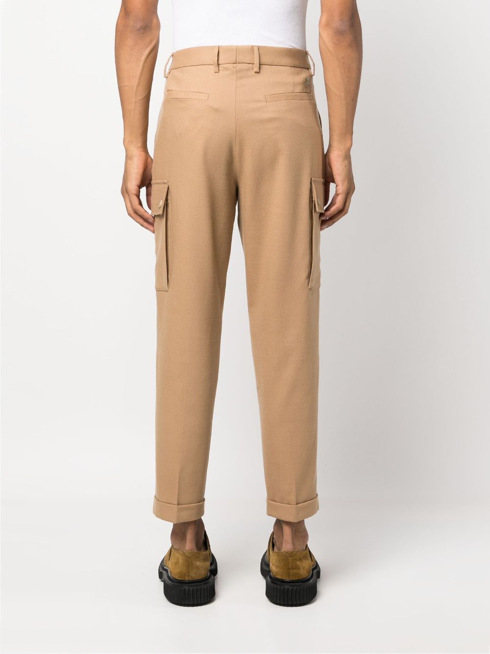 Shop Etro Cargo-pockets Wool Tapered Trousers In Brown
