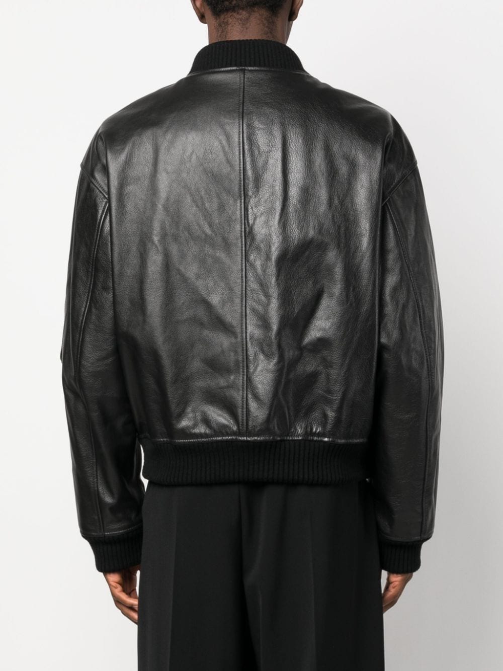 leather zip-up bomber jacket