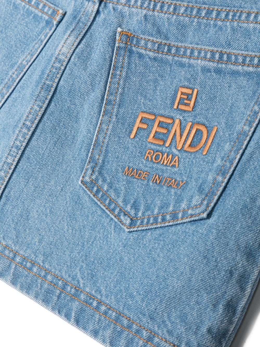 Shop Fendi Logo-embroidered Denim Skirt In Blue