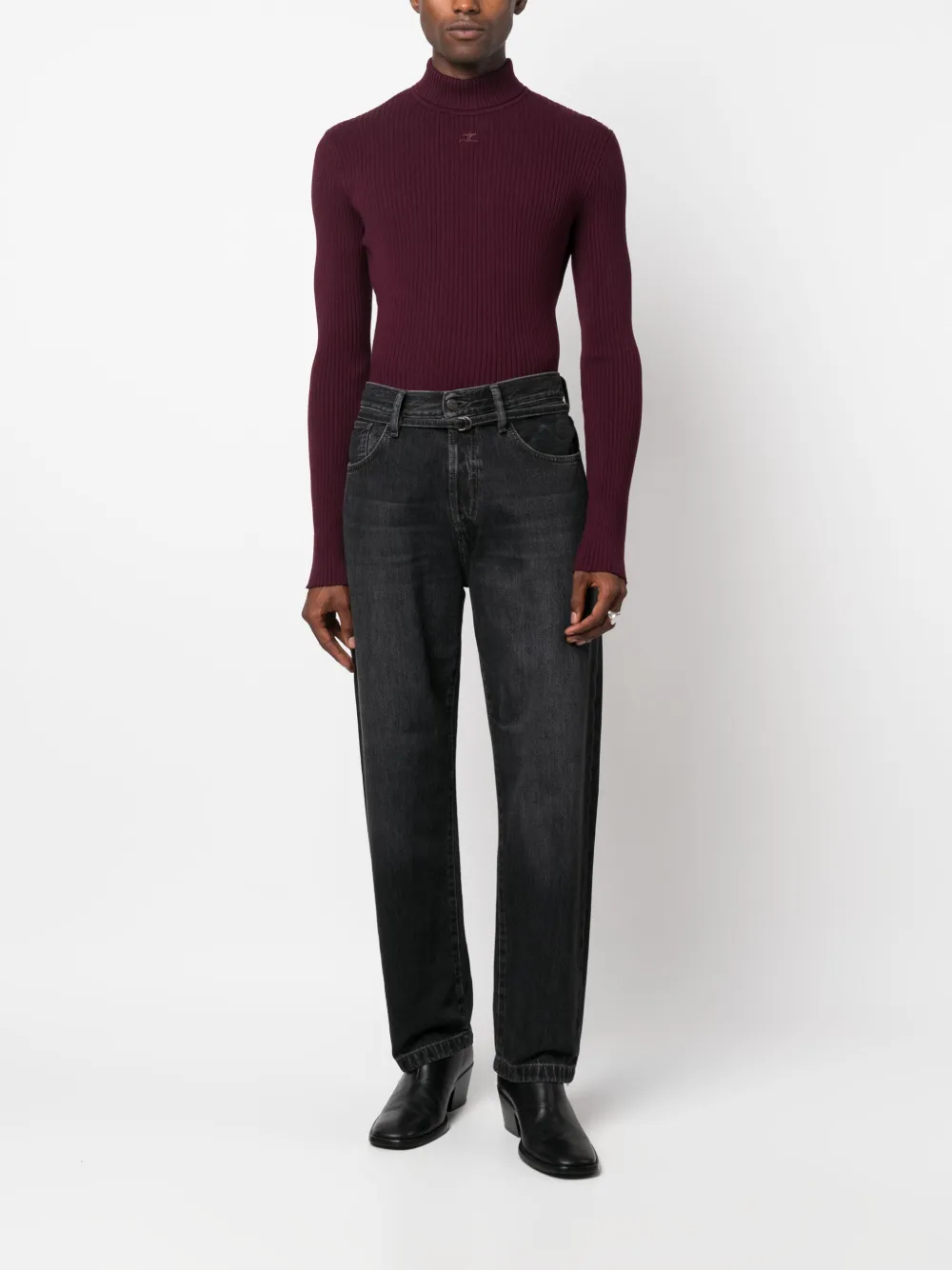 Courrèges logo-embroidered ribbed-knit jumper - Rood