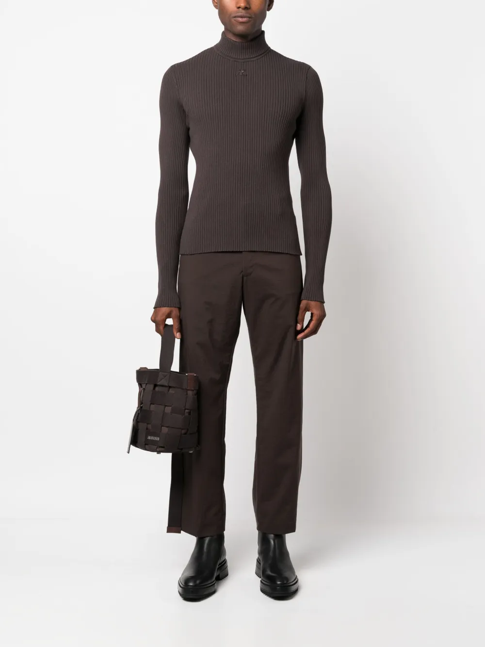 Courrèges logo-embroidered ribbed-knit jumper - Bruin
