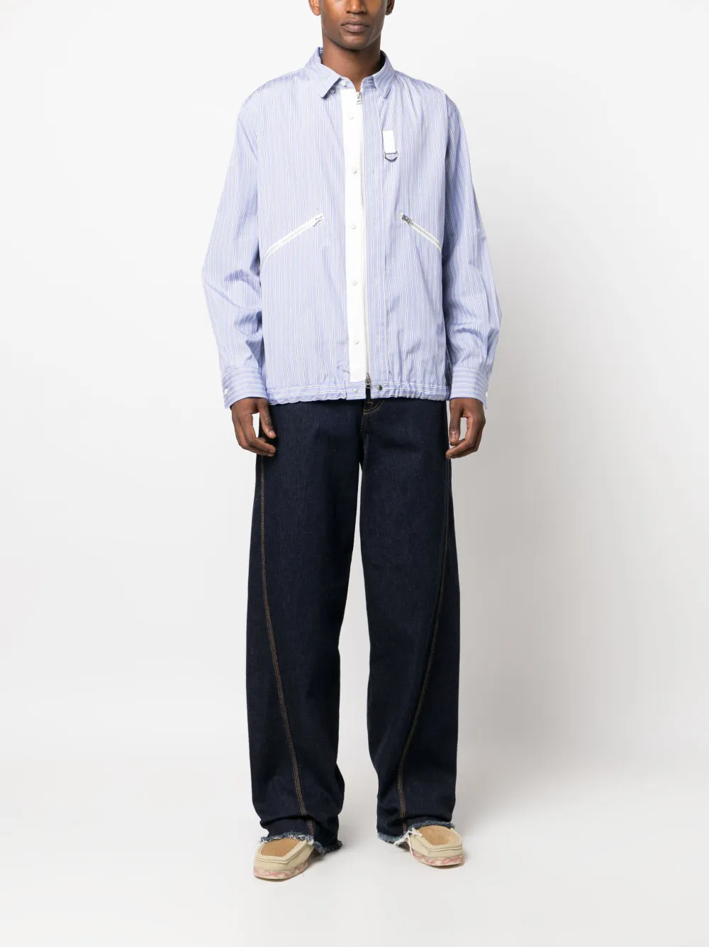 sacai elasticated-hem cotton shirt - Blauw