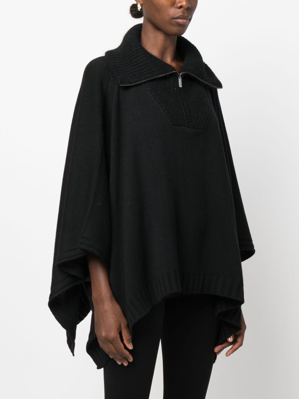 Shop Fabiana Filippi Virgin Wool-blend Knitted Cape In Black