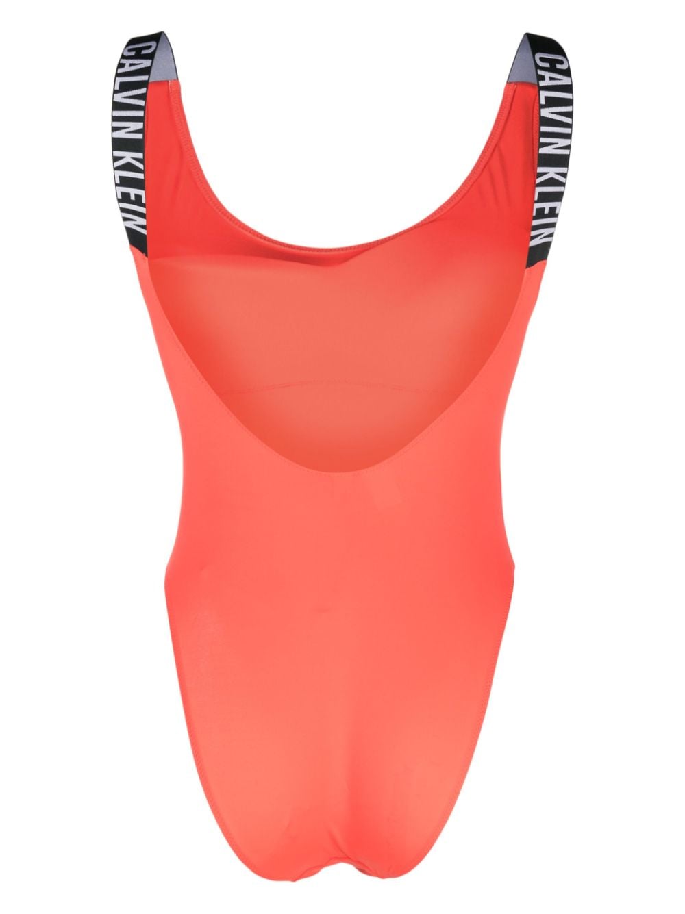 Shop Calvin Klein Logo-tape Scoop-back Swimsuit In Red