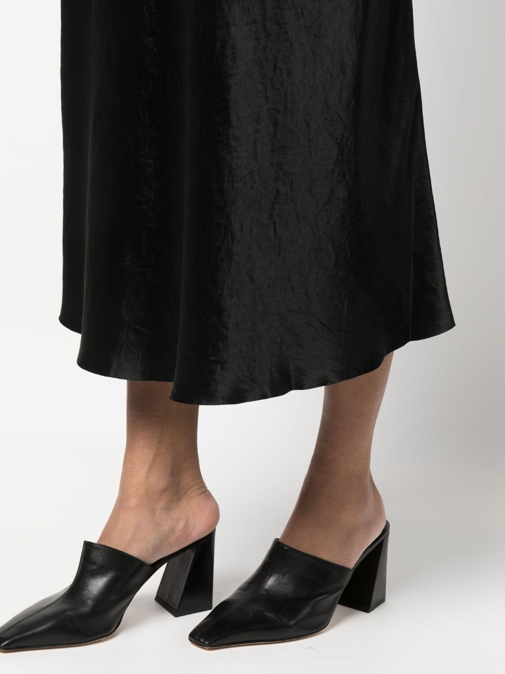 Shop Vince Satin-finish Draped Midi Skirt In Black