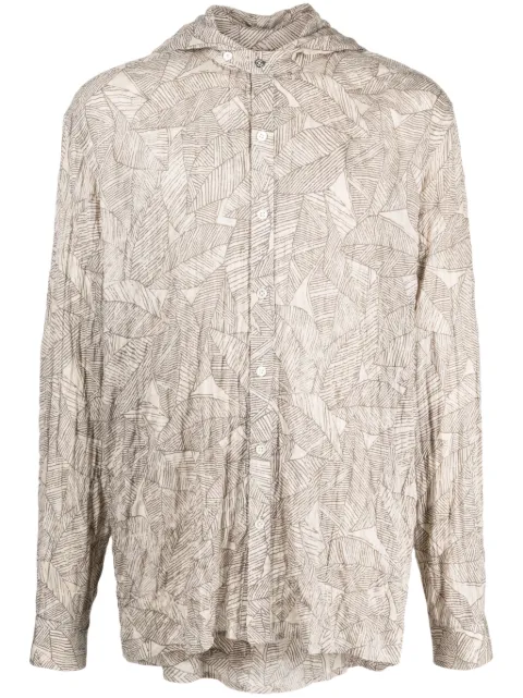 Mostly Heard Rarely Seen leaf-print hooded shirt