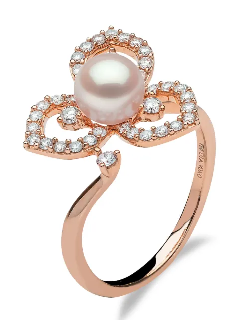 Yoko London anillo en oro rosa de 18kt con diamante y perlas Akoya 