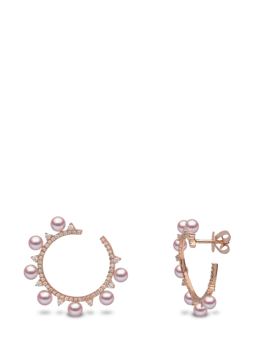 Yoko London 18kt Rose Gold Sleek Akoya Pearl And Diamond Earrings In 9