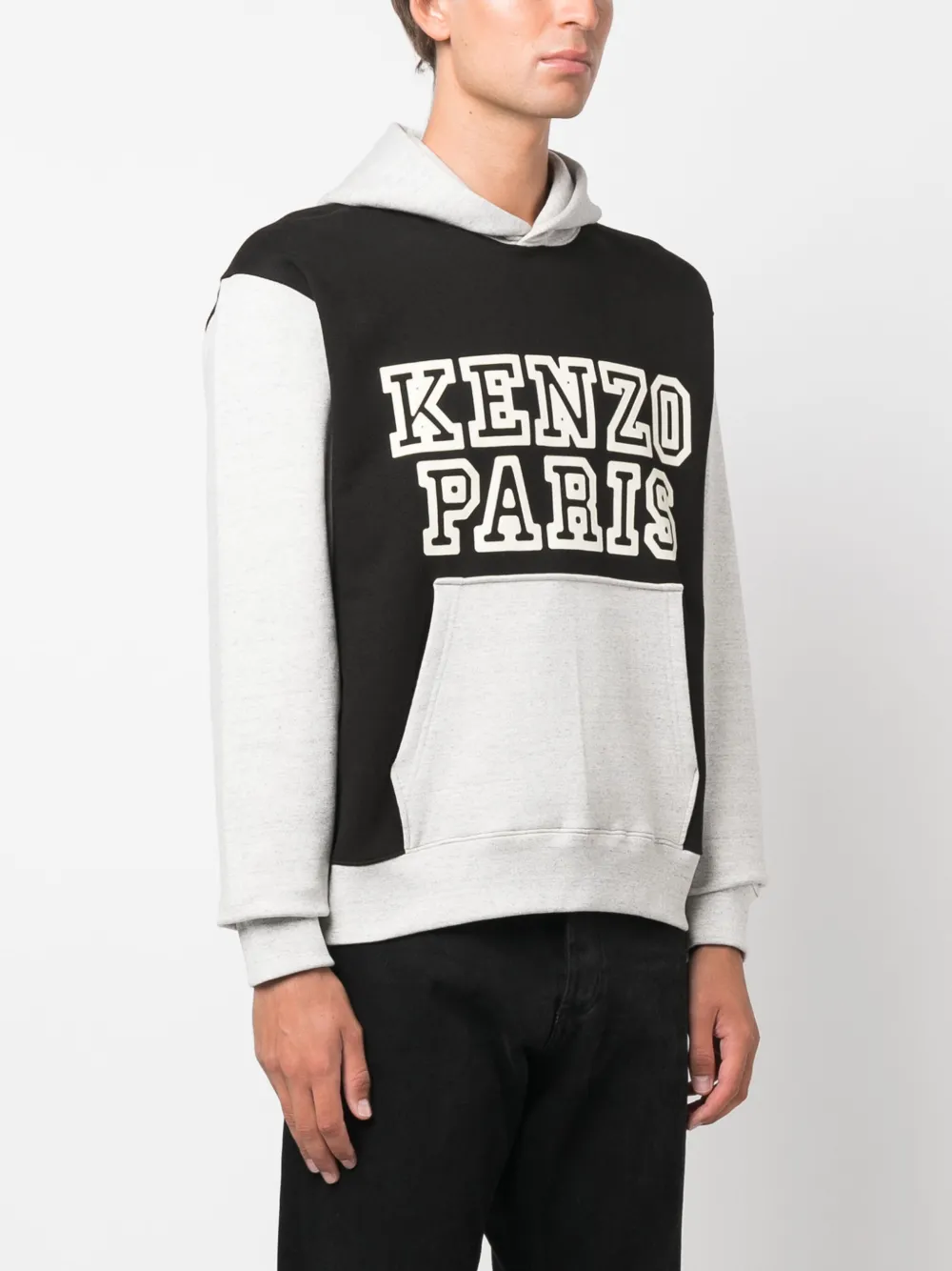 Shop Kenzo Colour-block Stretch-cotton Hoodie In Black