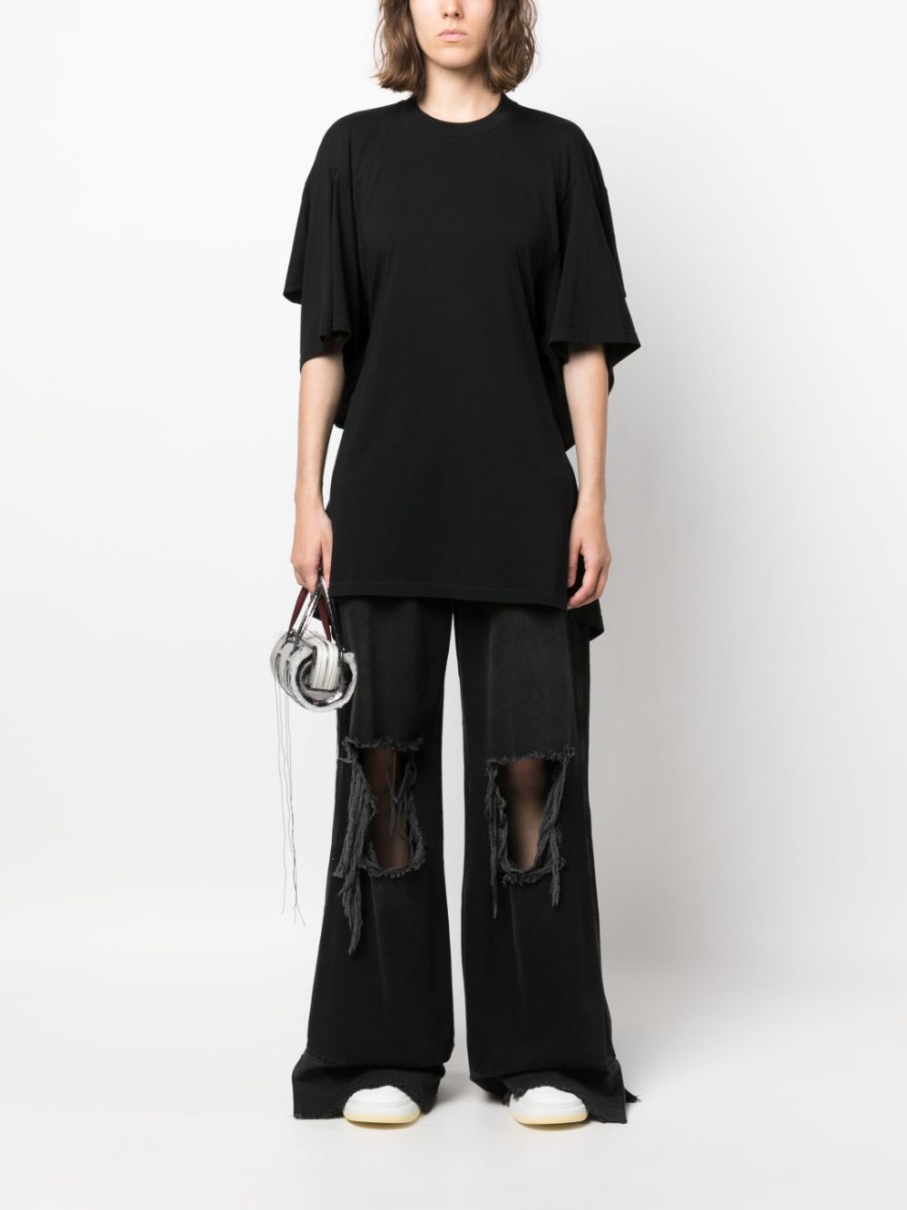 MM6 Maison Margiela draped-sleeve open-back blouse - Zwart