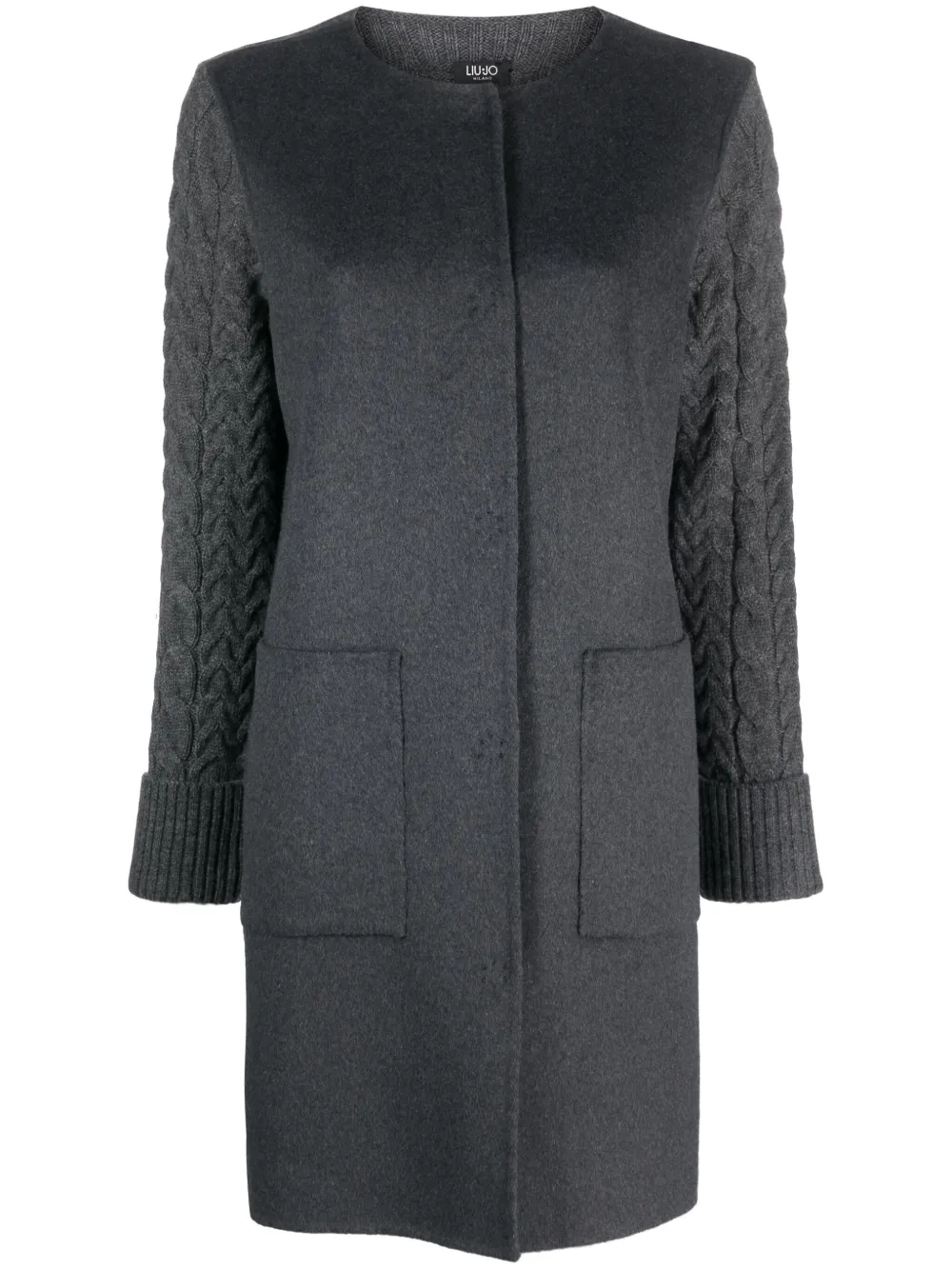 Liu •jo Panelled Cable-knit Coat In Grey