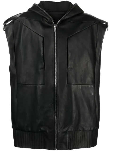 Rick Owens Lido sleeveless hooded leather jacket