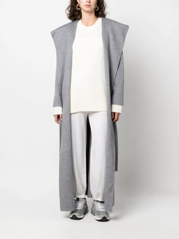 Abrigo Largo De Cachemira Con Capucha Gris