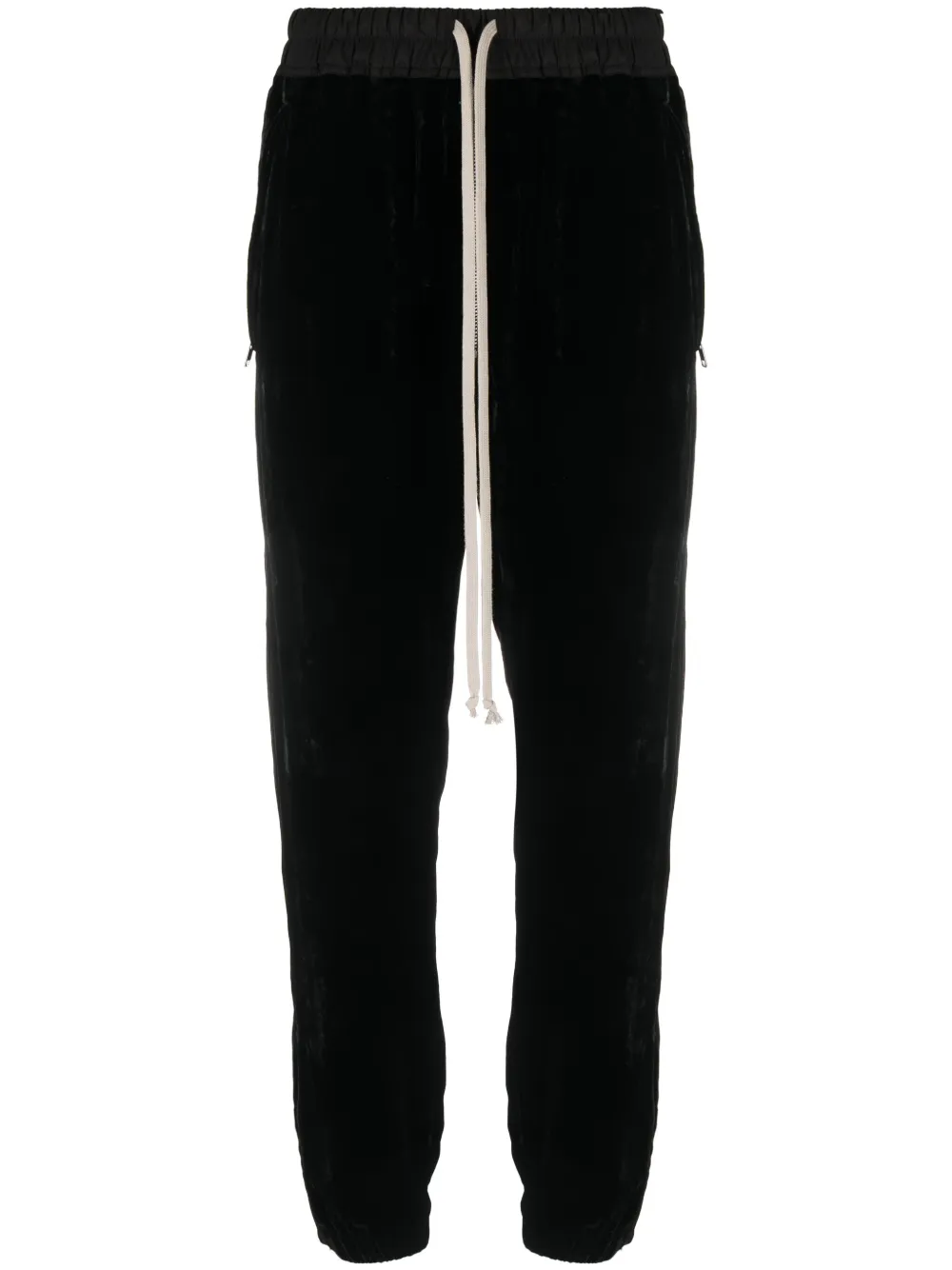 Rick Owens Velvet Zip-up Track Pants In Black