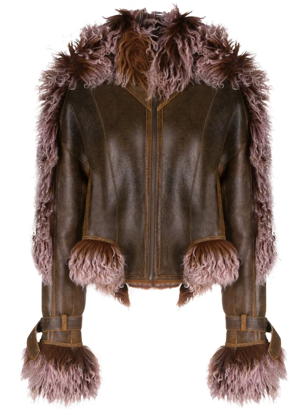 Shop Jean Paul Gaultier X Knwls Shearling-trim Leather Jacket In Brown