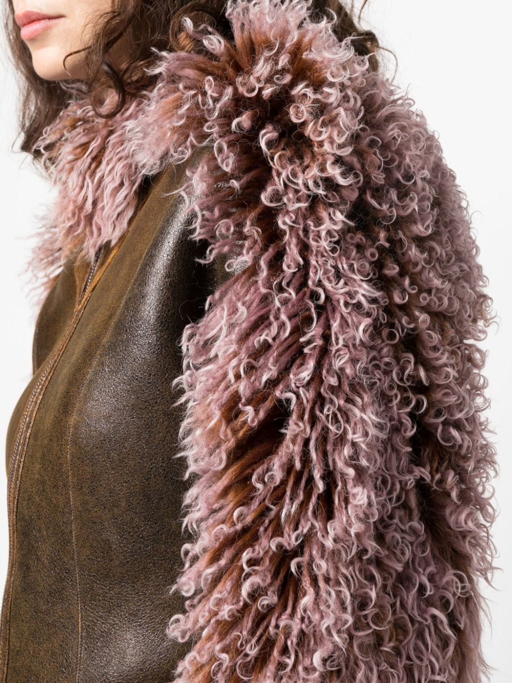 Shop Jean Paul Gaultier X Knwls Shearling-trim Leather Jacket In Brown