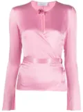 Blumarine rose appliquée belted long-sleeved blouse - Pink