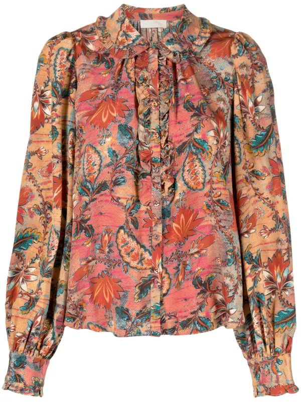 Ulla Johnson Philipa Floral-print Silk Blouse in Orange
