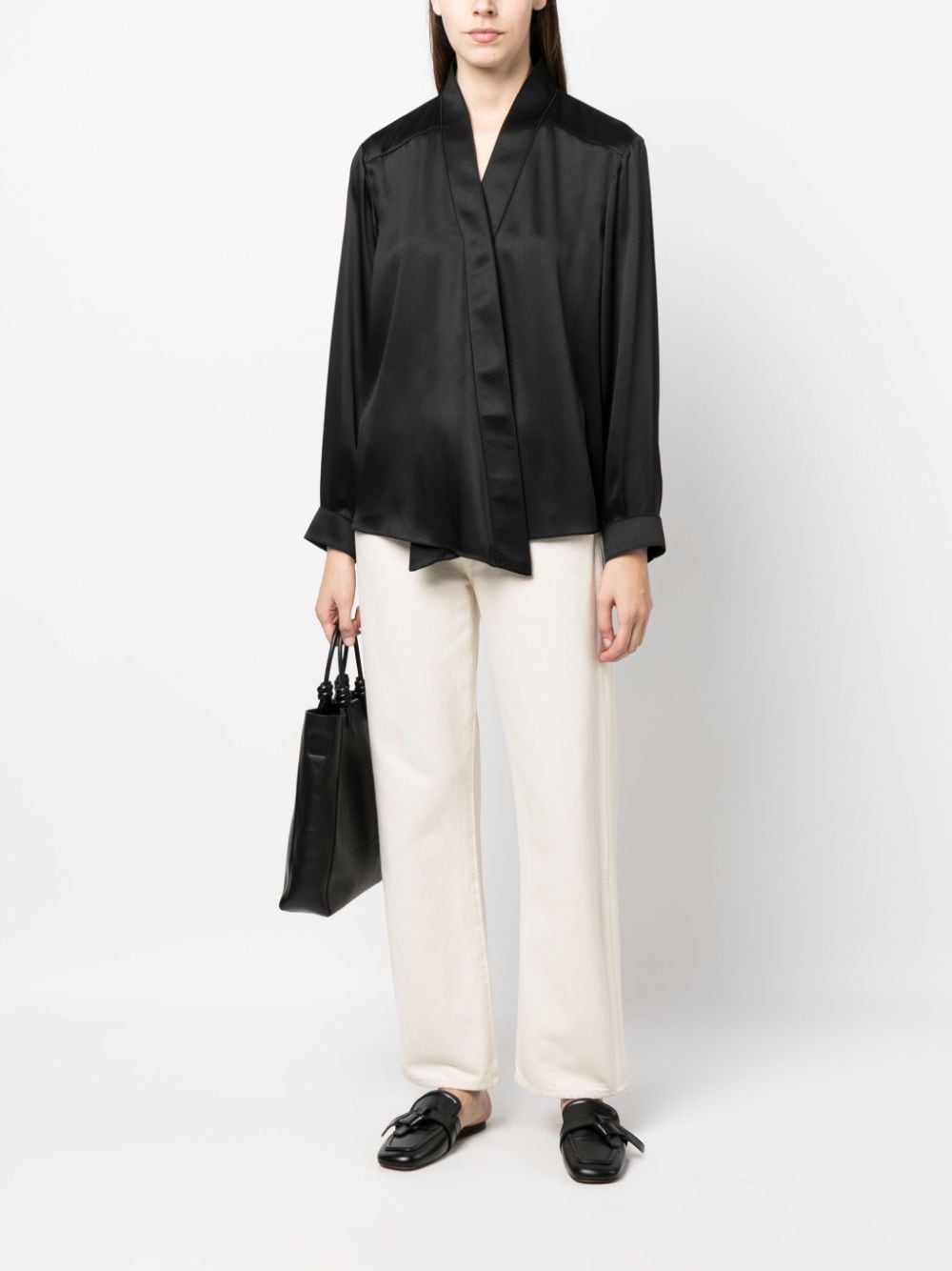 Giorgio Armani V-neck silk-satin blouse - Zwart