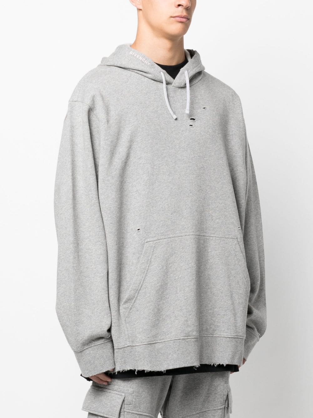 Shop Givenchy Logo-embroidered Cotton Hoodie In Grey