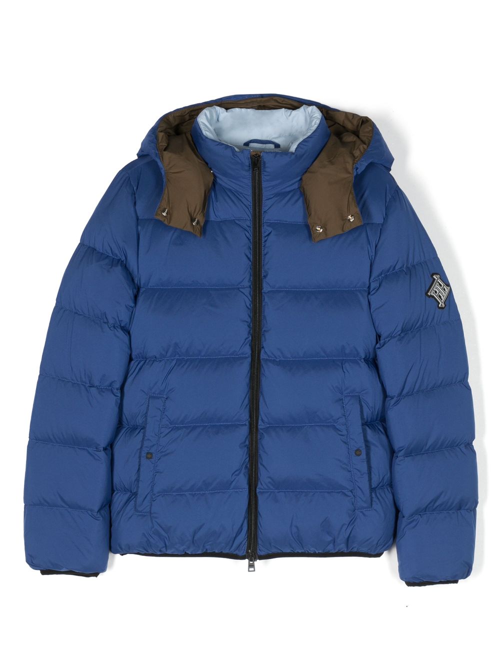 Herno Kids' Logo-patch Padded Hooded Jacket In Blue