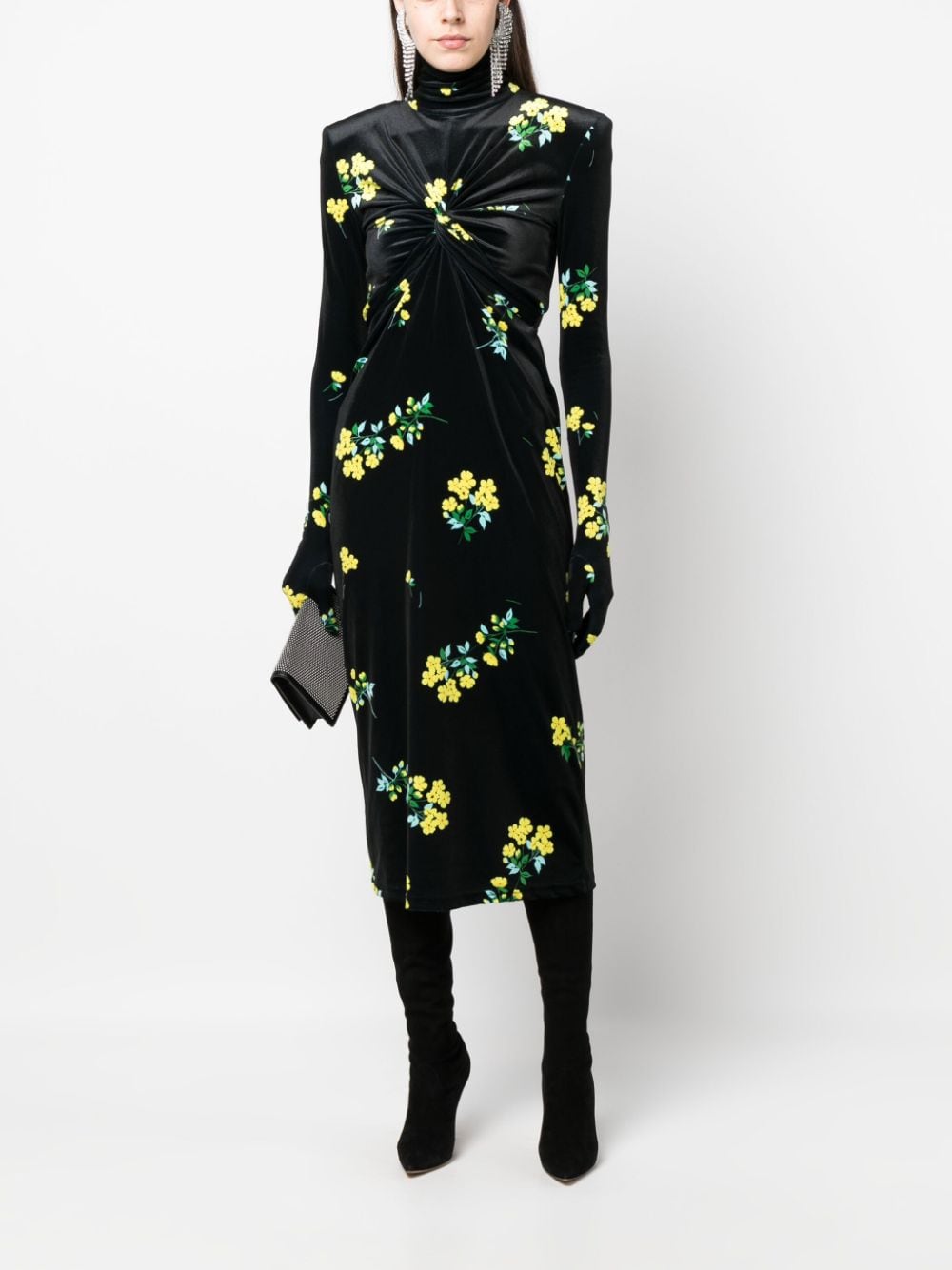 Richard Quinn Midi-jurk met bloemenprint - Zwart