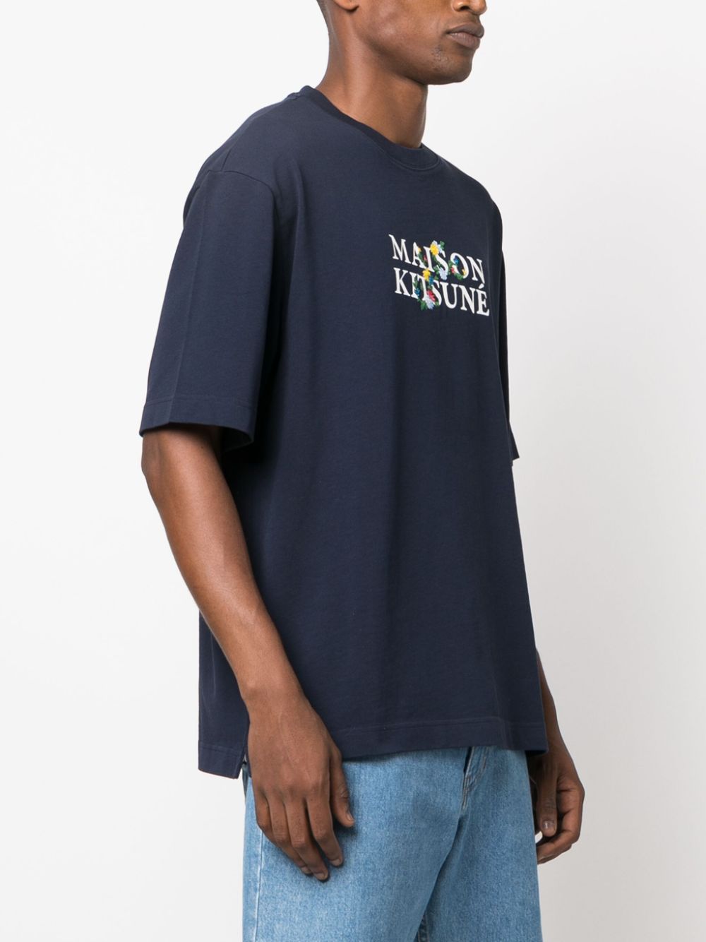 Cheap Maison Kitsune logo-embroidered crew-neck T-shirt Men