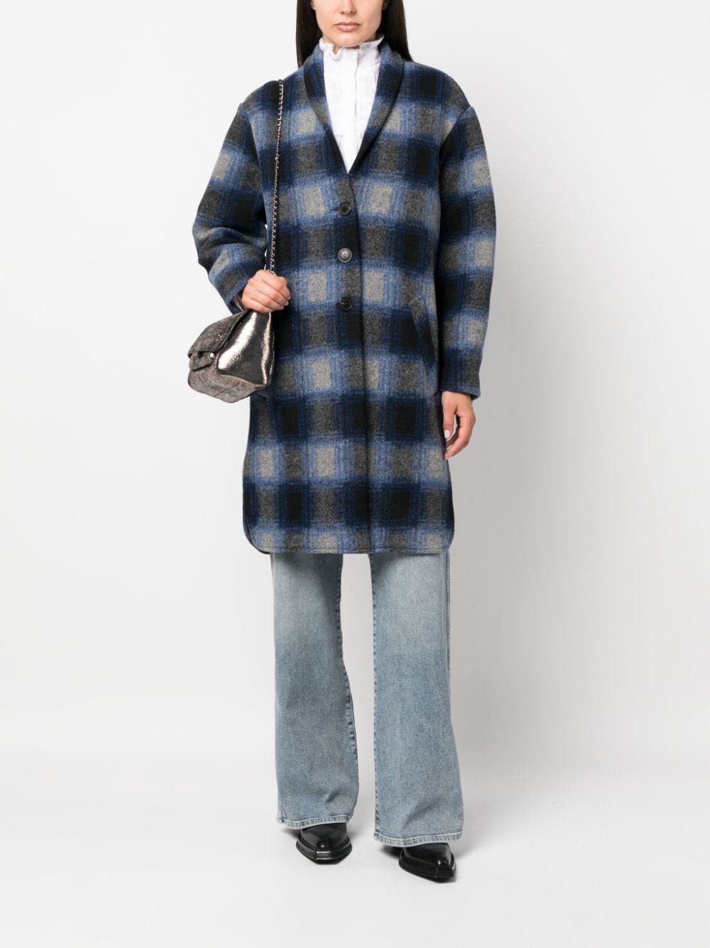 Shop Marant Etoile Fontizi Check-pattern Midi Coat In Blau