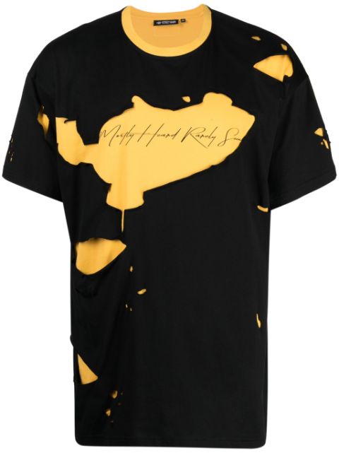 Mostly Heard Rarely Seen playera con logo estampado y detalles rasgados