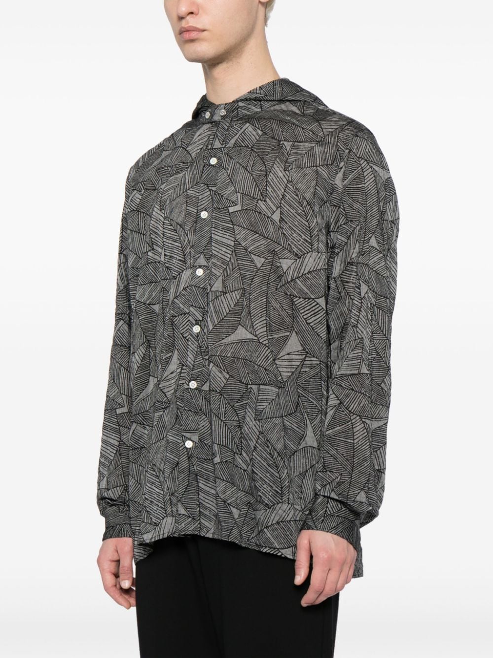 Shop Mostly Heard Rarely Seen Leaf-print Hooded Shirt In Grey