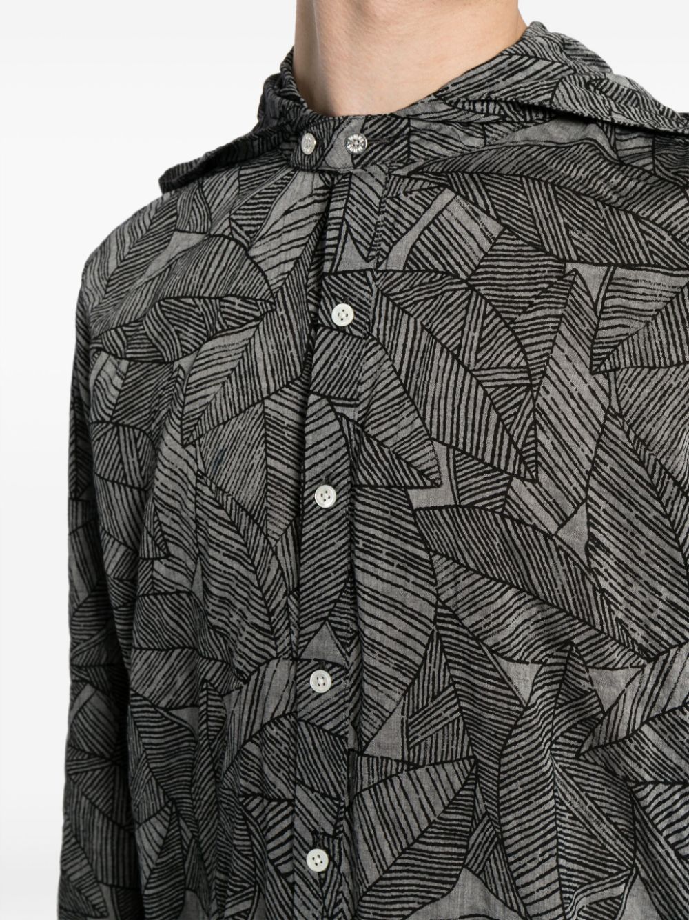 Shop Mostly Heard Rarely Seen Leaf-print Hooded Shirt In Grey