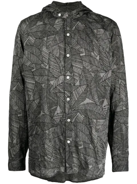 Mostly Heard Rarely Seen leaf-print hooded shirt