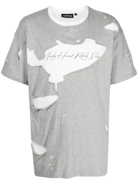 Mostly Heard Rarely Seen logo-print ripped-detail T-shirt