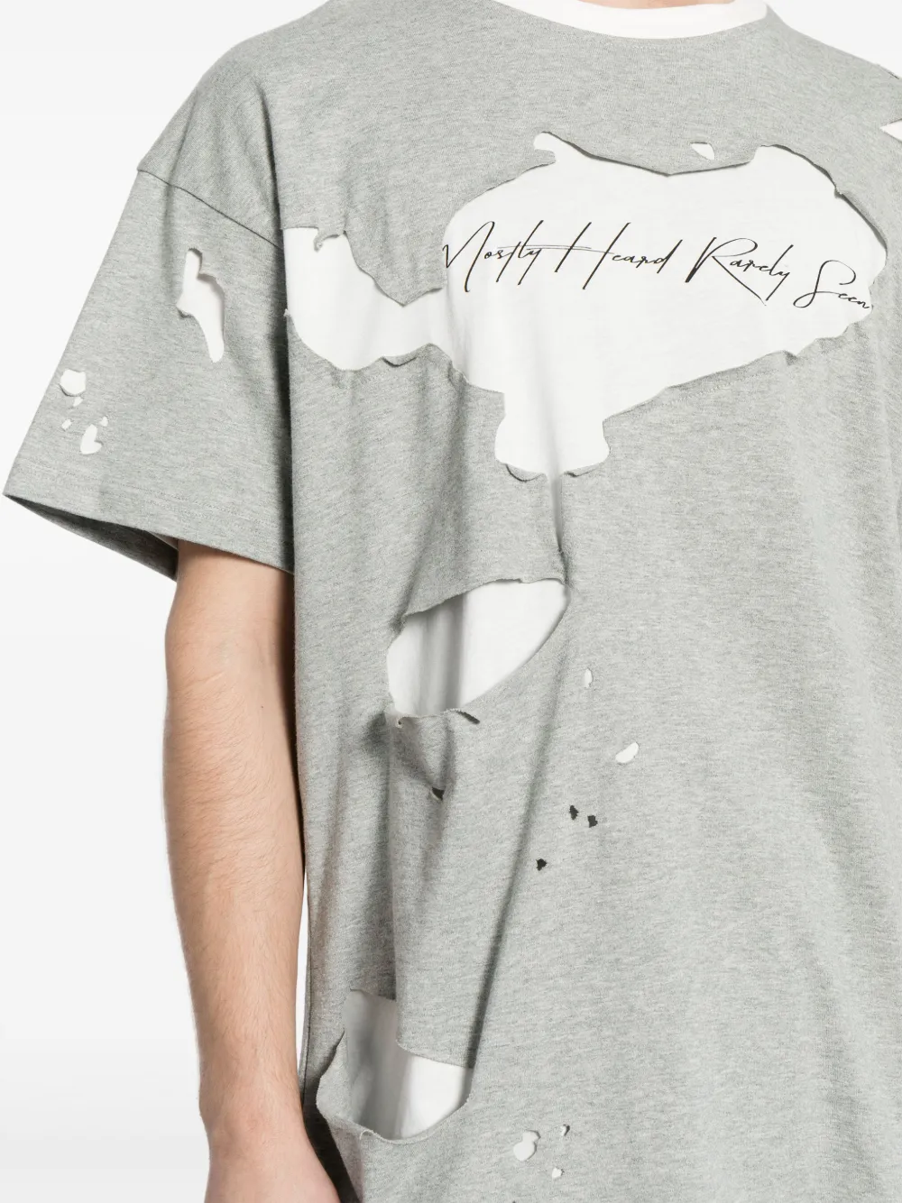 Shop Mostly Heard Rarely Seen Logo-print Ripped-detail T-shirt In Grey