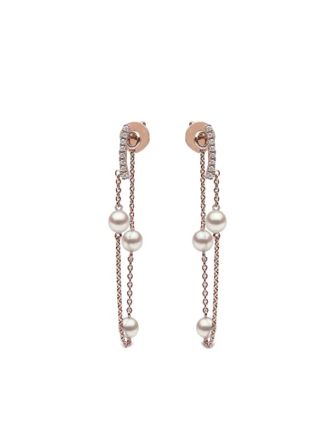 Yoko London 18kt Trend Rotgoldohrringe mit Süßwasserperlen und Diamanten