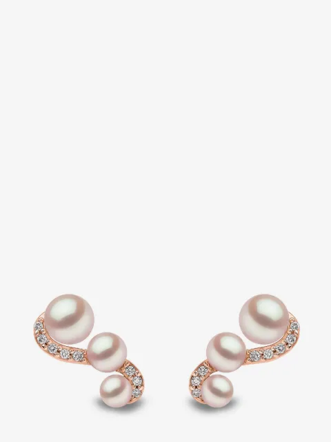 Yoko London 18kt rose gold Sleek Akoya pearl and diamond earrings