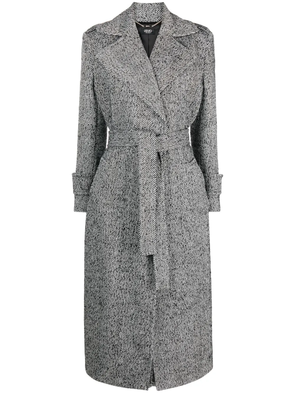 Liu •jo Tie-waist Maxi Coat In Black