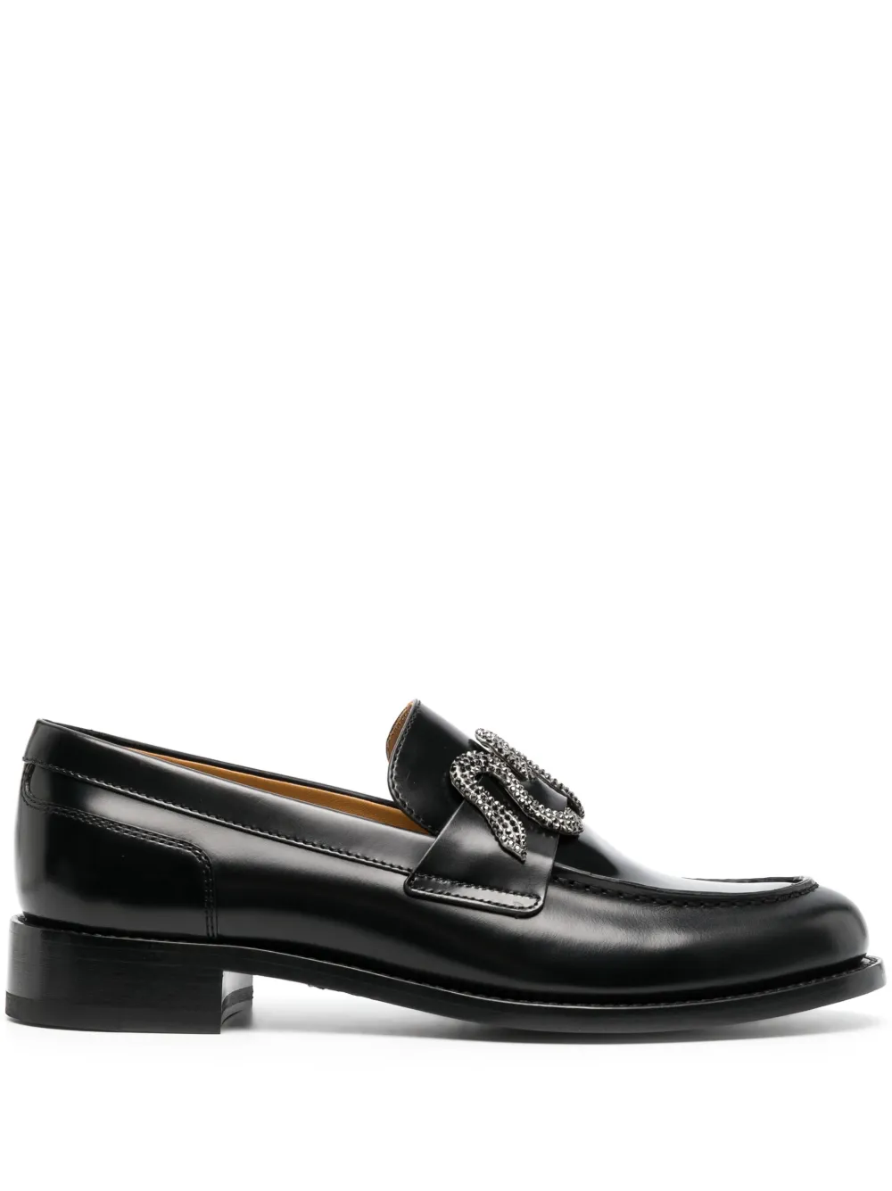 René Caovilla Calfskin Strass Snake Penny Loafers In Black