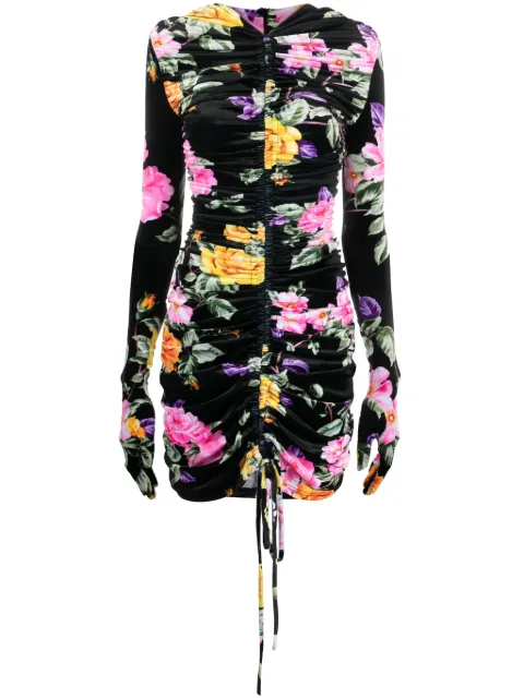 Richard Quinn floral-print glove-sleeves velvet dress