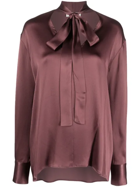 Antonelli gathered tie-neck satin blouse