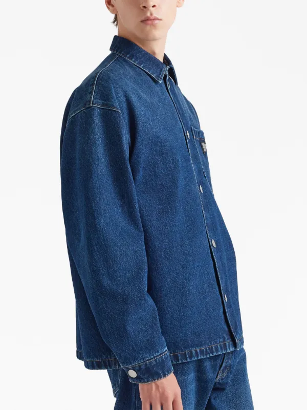 Prada Logo Plaque Cropped Denim Jacket - Farfetch