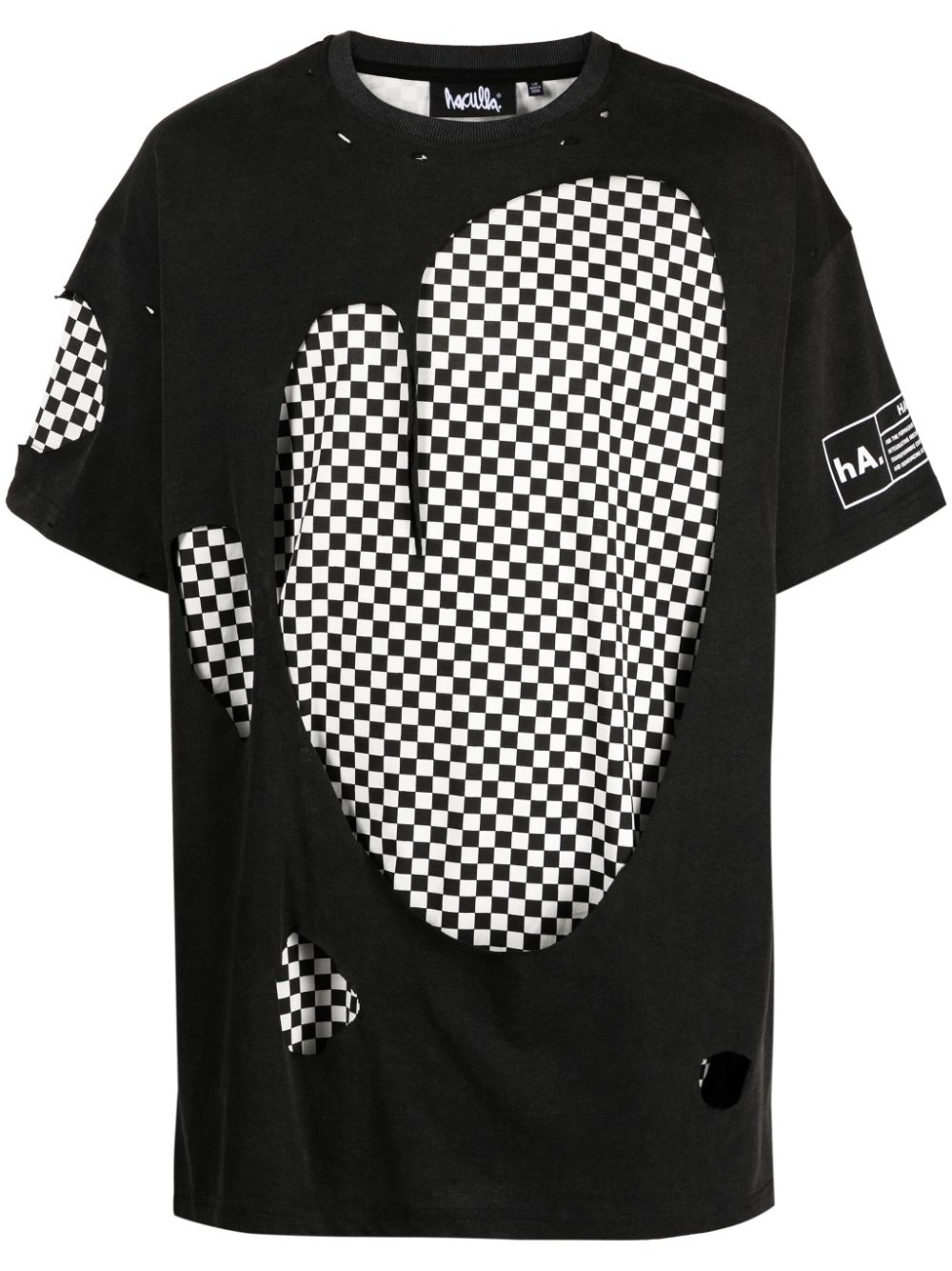 layered checkerboard-print cotton T-shirt