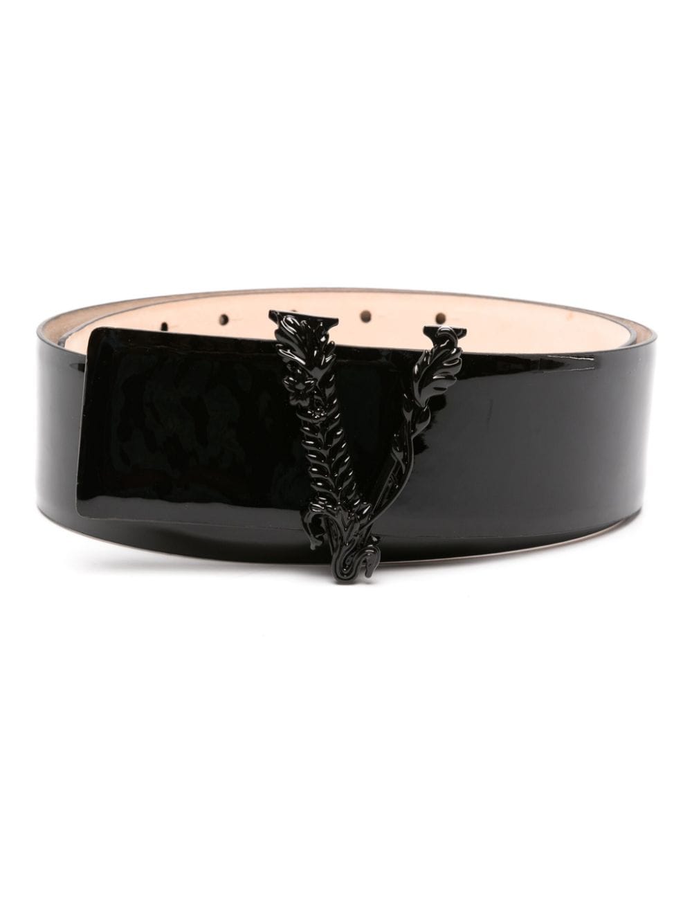 Versace Virtus Patent Belt In Black