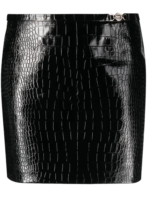 【関税&送料込】Versace Black Leather Mini Skirt Versace Medusa Leather Mini Skirt | Black | FARFETCH