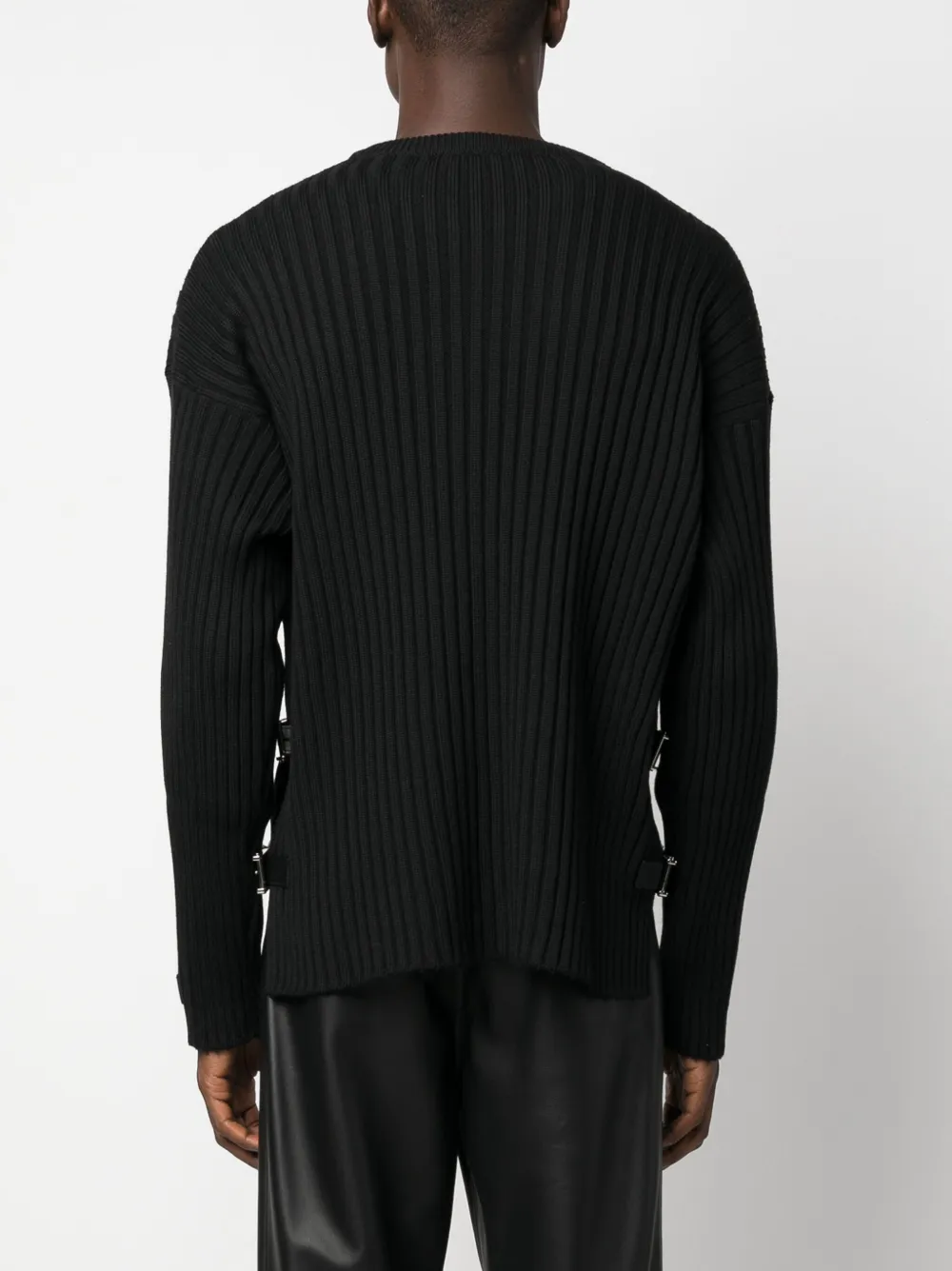 Shop Versace Side-slit Ribbed Jumper In Black