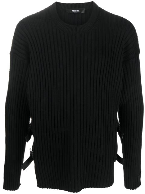 Versace suéter de canalé con abertura lateral