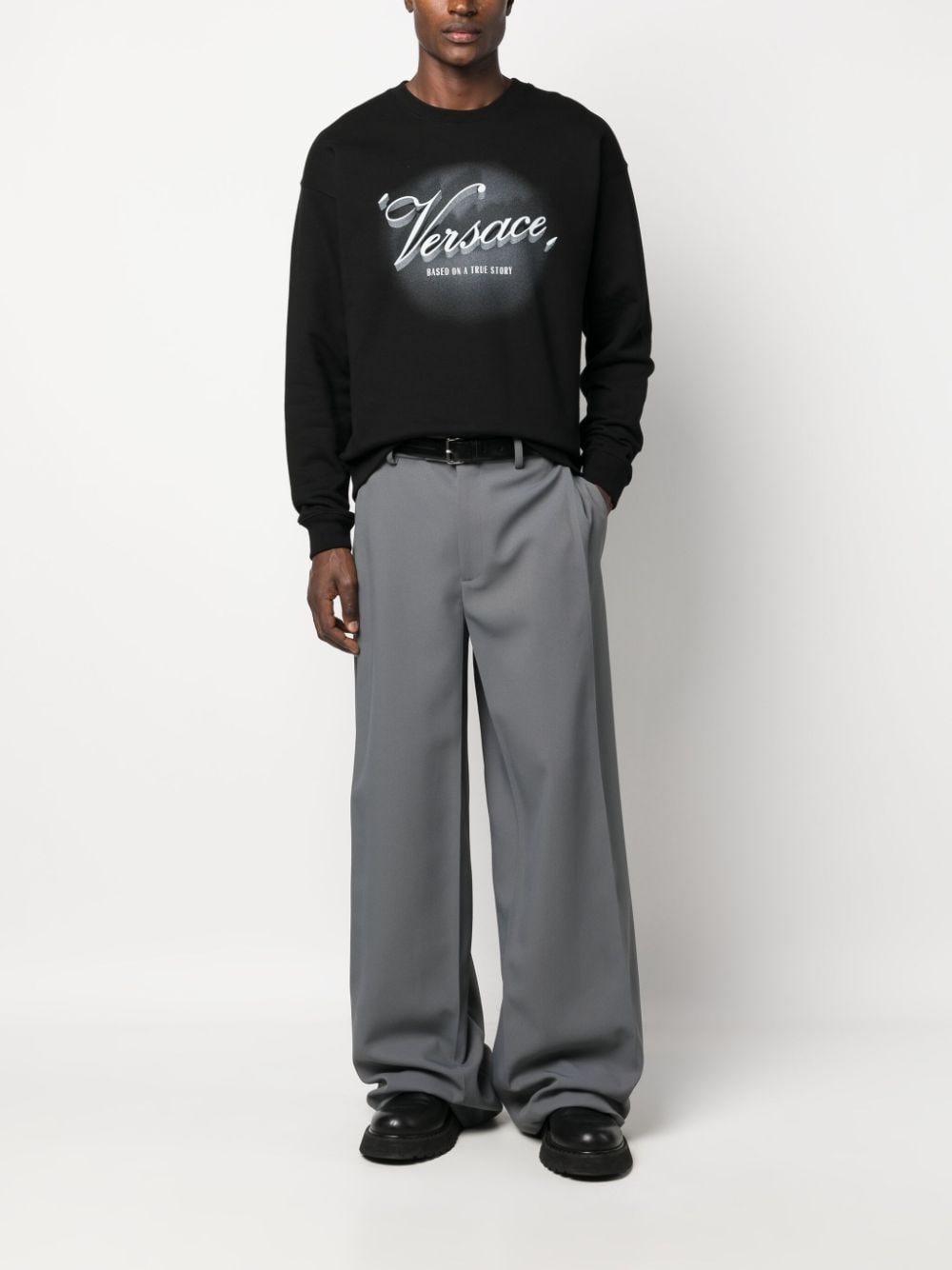 Shop Versace Film Titles-print Sweatshirt In Black